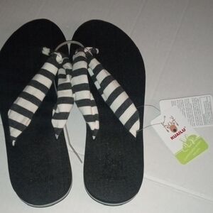 Black & White Striped Fabric Strap Sandals for Women